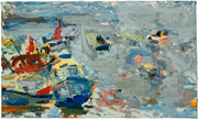 Swinging Boats, Cranberry Island, 2007, oil/linen, 12x20"