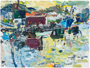 Fogo Harbor, Towards Our Lady of Snows Church, 2008, oil/canvas, 18x24"