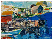 Fogo Harbor, Towards Our Lady of the Snows Church #3, oil/canvas, 12x16"