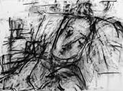 On the Train, 2007, charcoal/paper, 30x23"