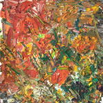 Susan's Garden, Zinnias, 2005, oil/canvas, 24x24"